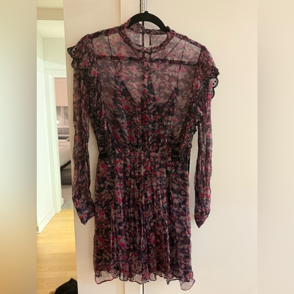 IRO Bohemian Elegant Floral Black and Pink Dress - Picture 4 of 5